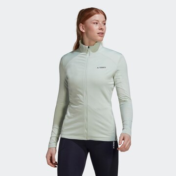 ADIDAS TERREX Skinny Athletic Zip-Up Hoodie 'Multi Primegreen' in White: front