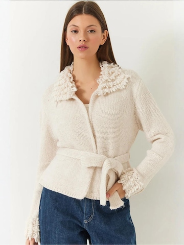 Bianco Lucci Knit Cardigan in Beige: front