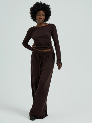 Seamless Basic Wide Leg Bukser 'Woolen Barbera' i brun
