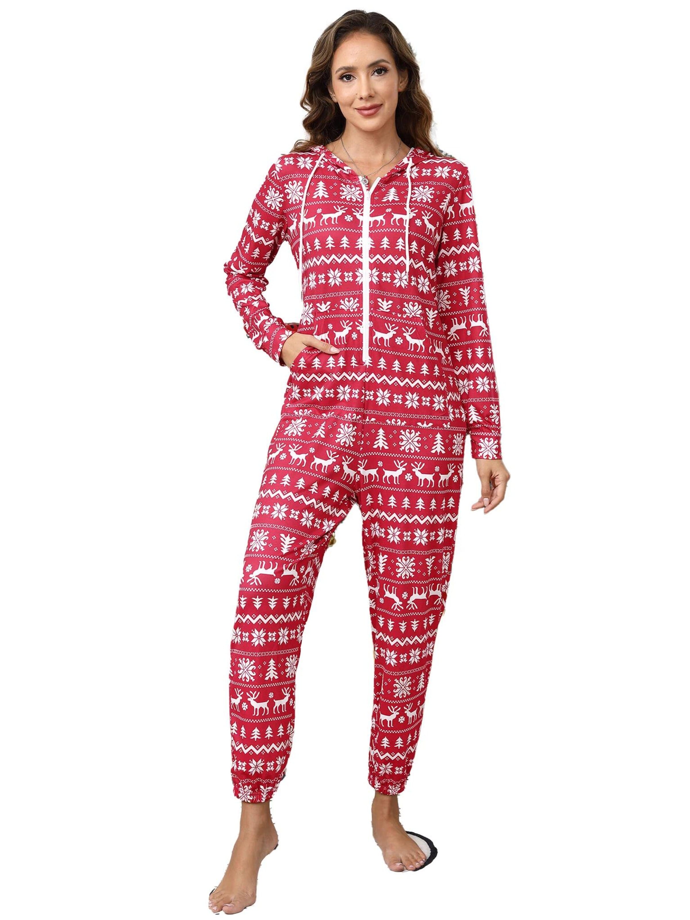 KoJooin Kombinezon 'Damen Overall mit Print, Kapuze, Kordelzug, langen Ärmeln und Taschen Bequemer Freizeit Jumpsuit' w kolorze czerwony: przód