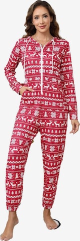 KoJooin Kombinezon 'Damen Overall mit Print, Kapuze, Kordelzug, langen Ärmeln und Taschen Bequemer Freizeit Jumpsuit' w kolorze czerwony: przód
