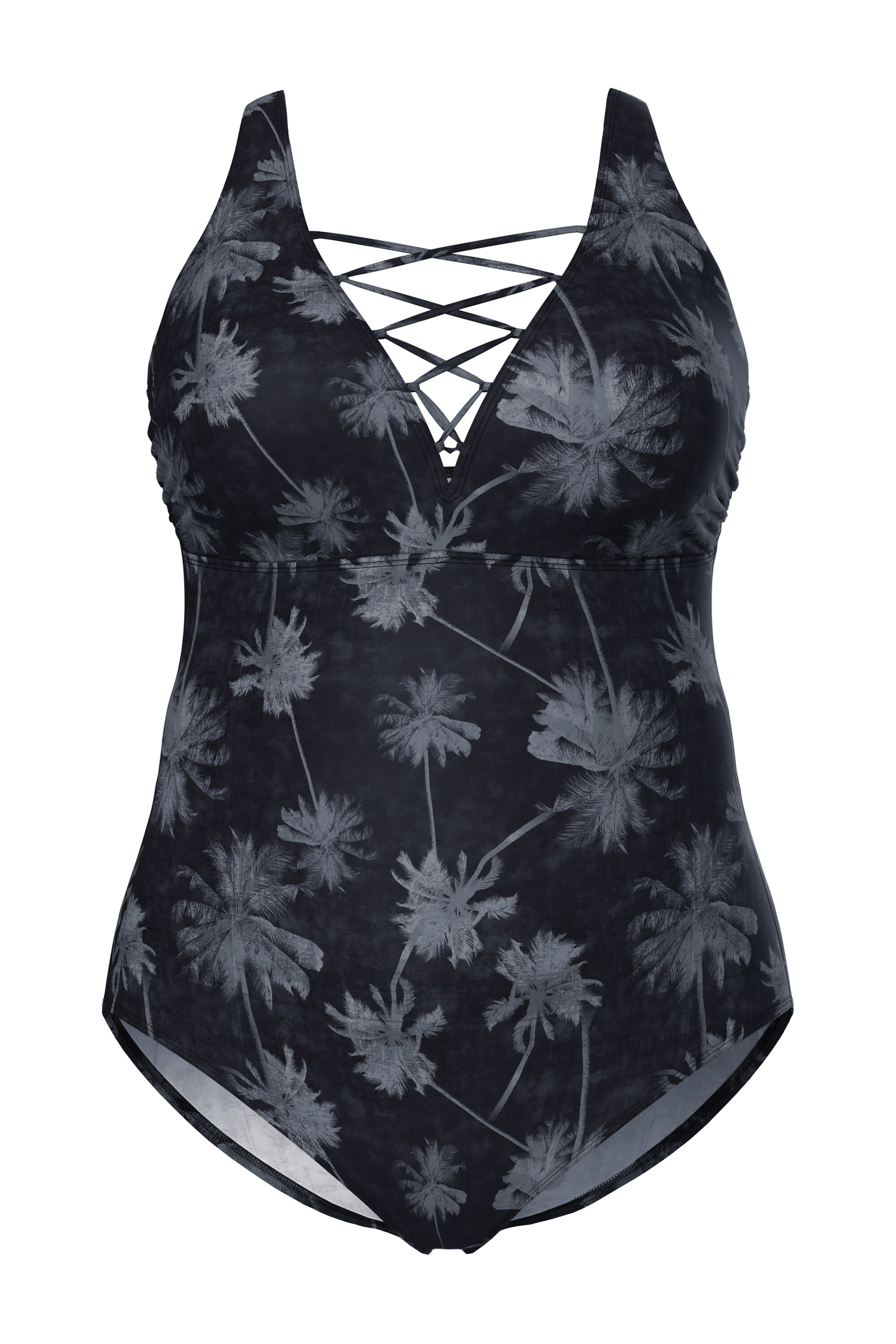 Ulla Popken Triangel Badeanzug in Schwarz: Vorderseite