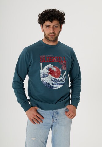 Oldskull Sweatshirt 'Asian Big W Vintage Logo Graphic' in Groen: voorkant