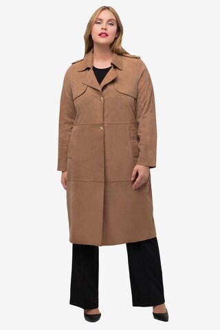 Ulla Popken Between-Seasons Coat in Brown: front