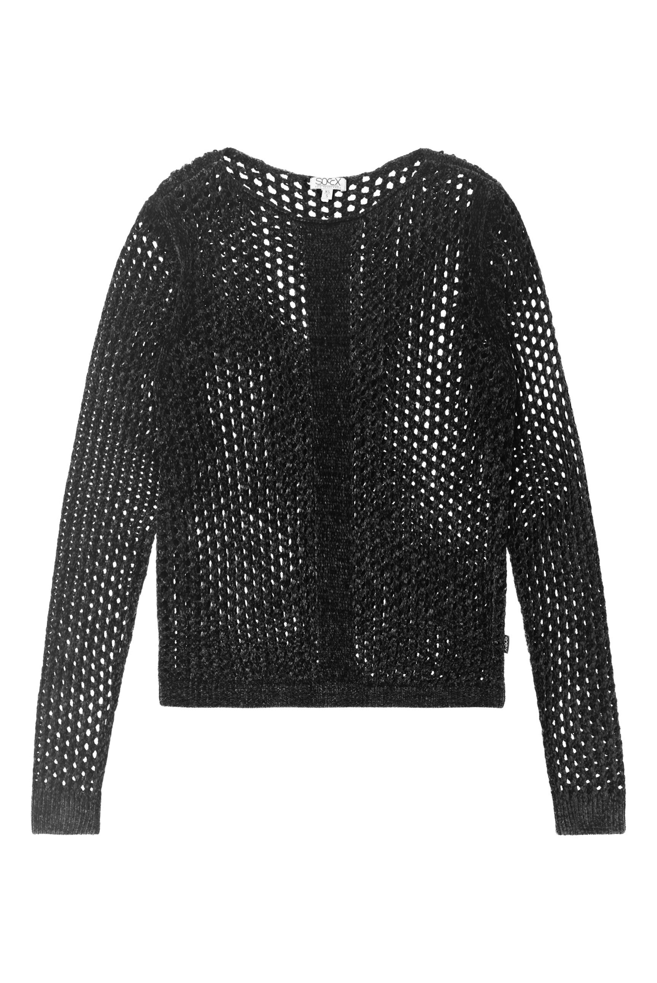 Soccx Chenille Pullover mit U-Bootausschnitt in Schwarz: Vorderseite