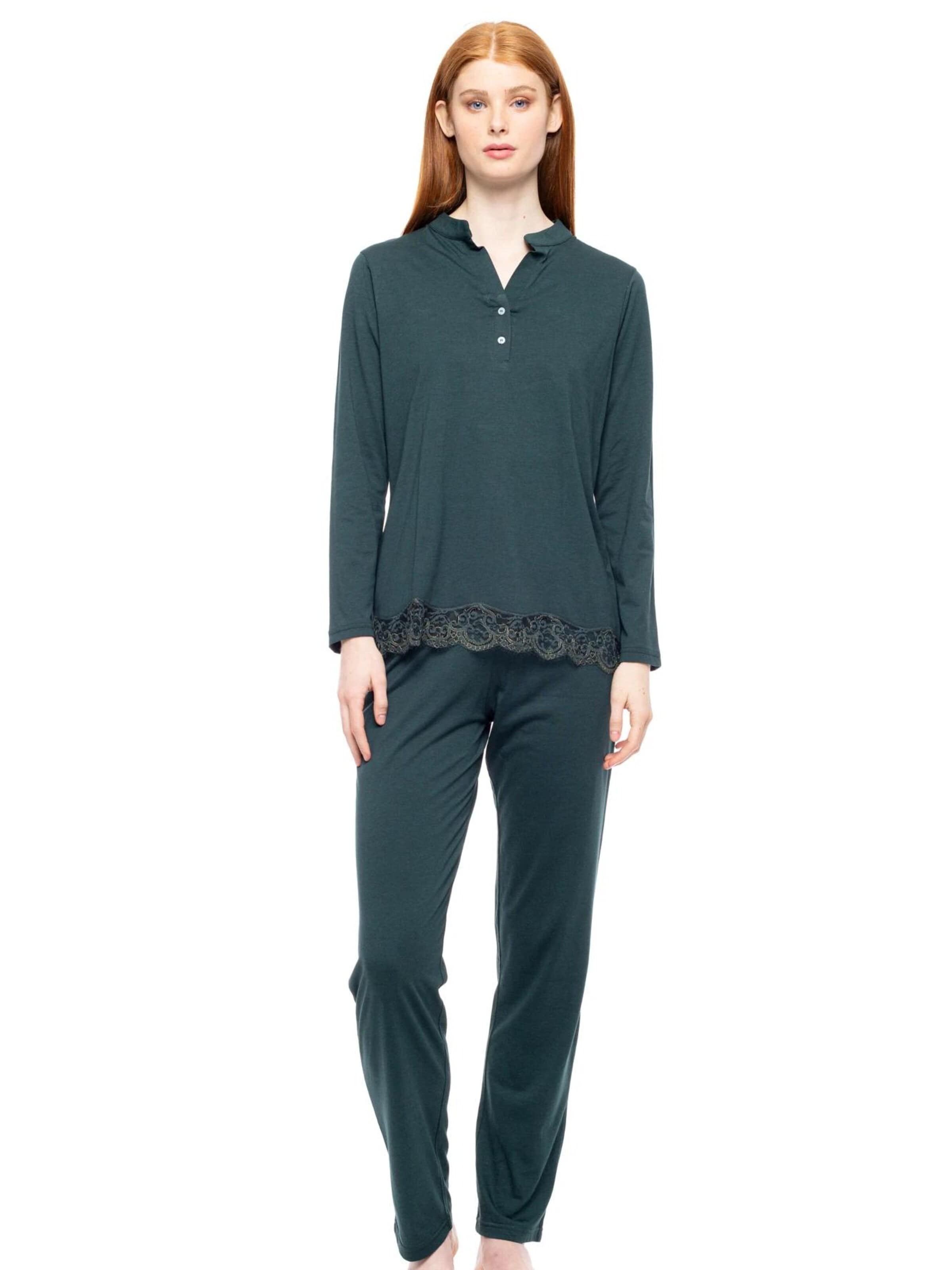 Pink Label Πιτζάμα 'PYJAMA NIGHT LOVERS SOLID' σε πράσινο: μπροστά