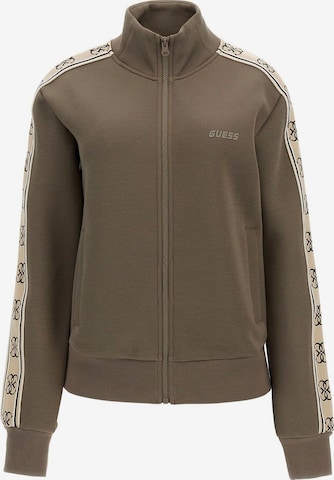 GUESS Športová mikina so zipsom 'BRITNEY' - Hnedá: predná strana