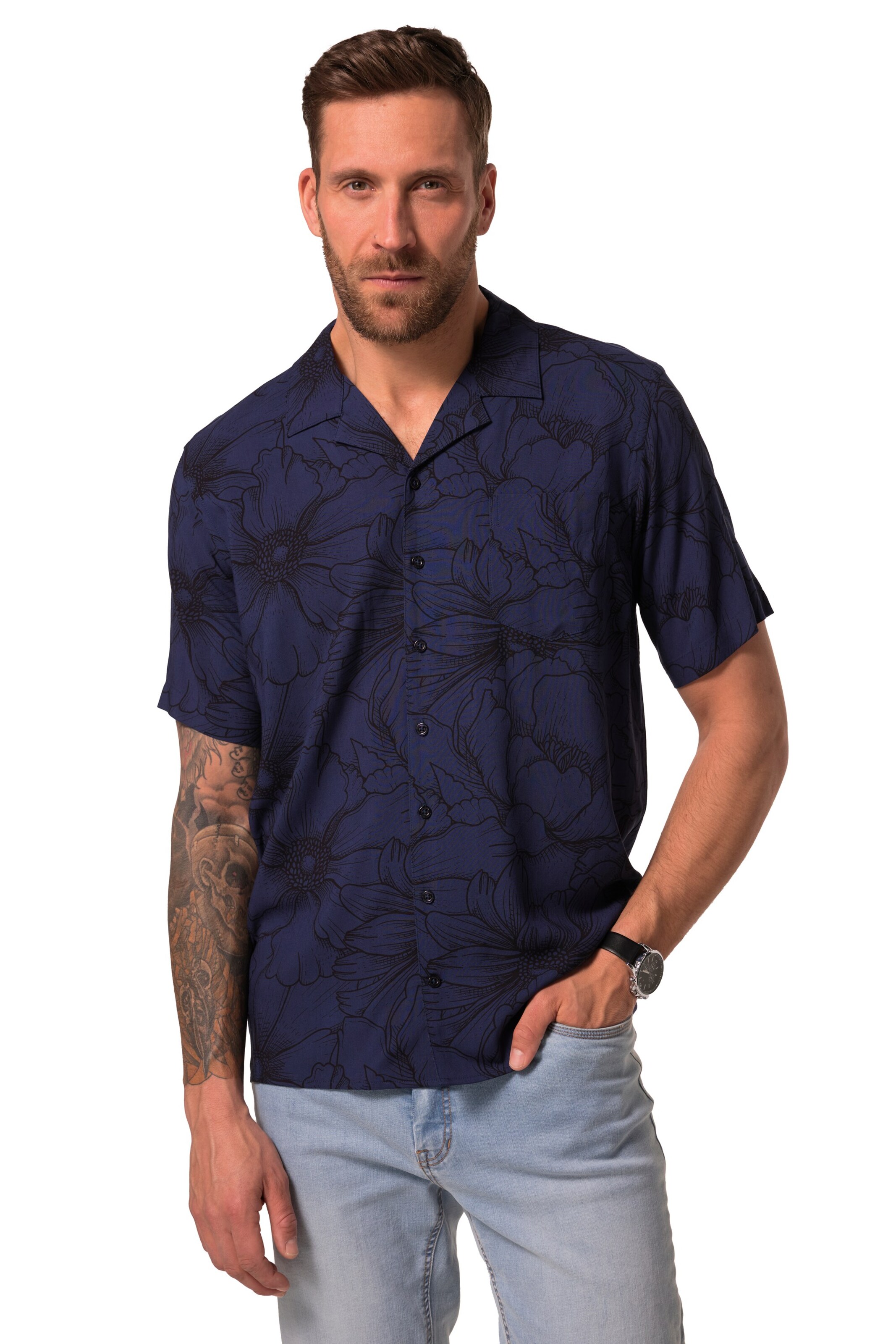 JP1880 Regular fit Overhemd in Blauw: voorkant