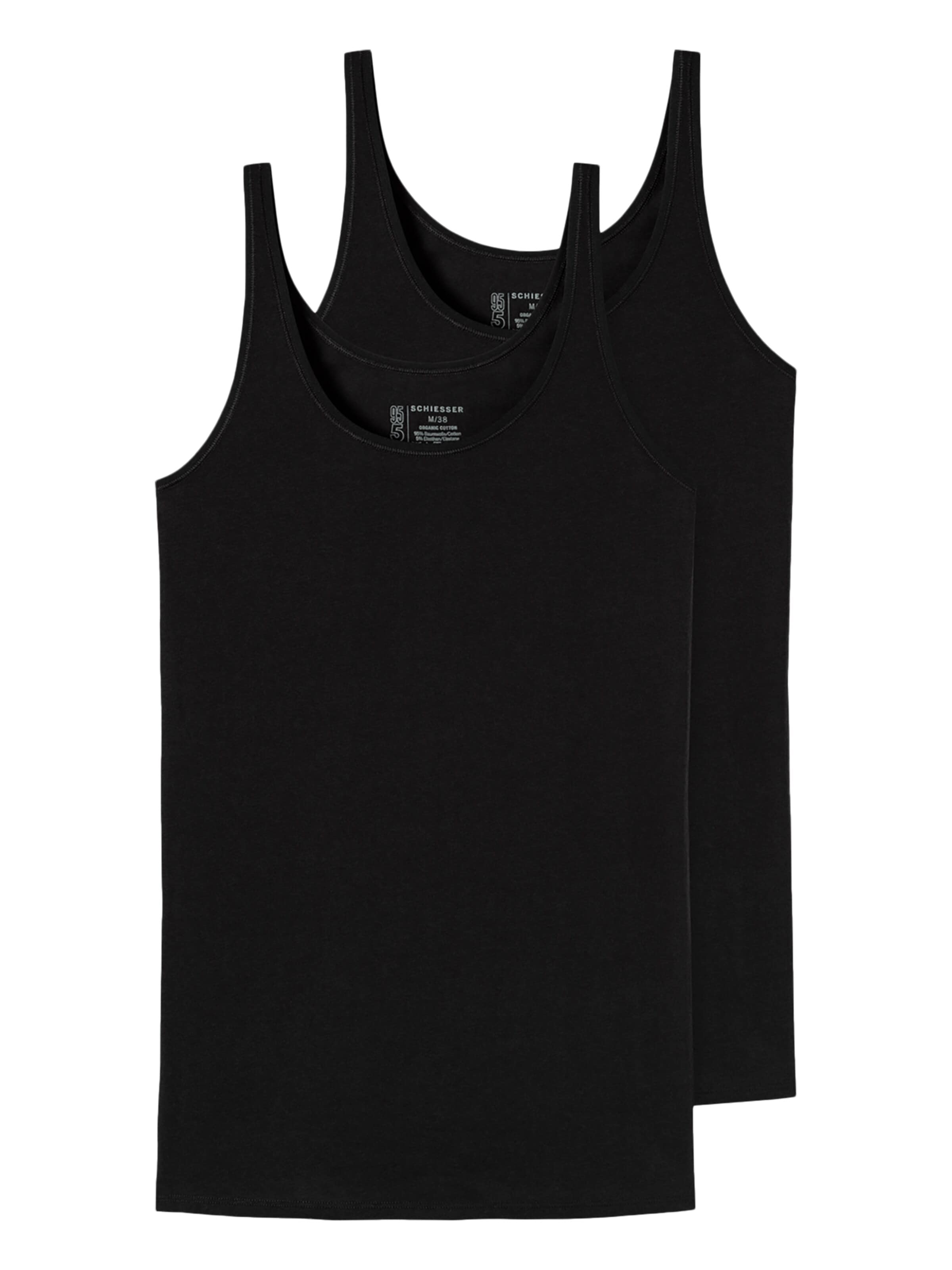 SCHIESSER Unterhemd '2er Pack Trägertop 95/5 Cotton'‌‌‌‌‌‌‌‌ in Schwarz: Vorderseite