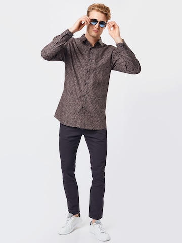 HUGO Red Regular fit Button Up Shirt 'Elisha' in Brown