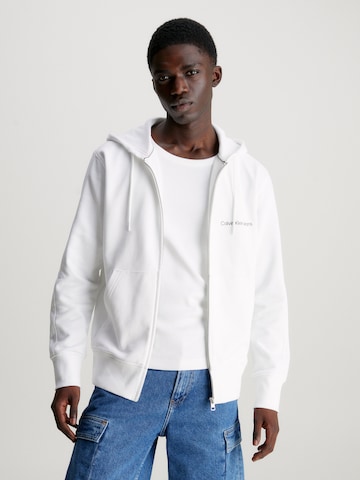Calvin Klein Jeans Zip-Up Hoodie 'Institutional' in White: front