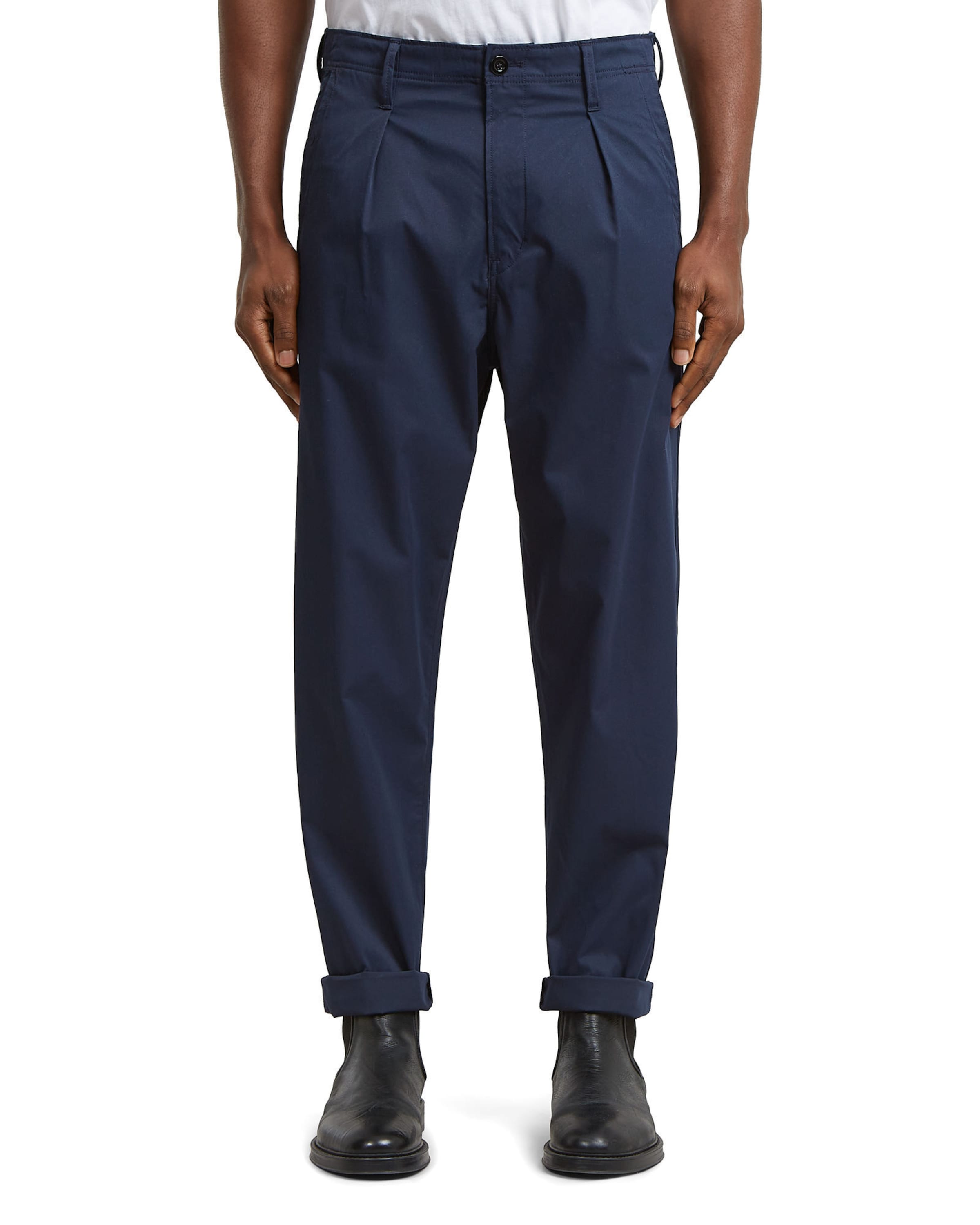 G-STAR Tapered O 5 pockets-'Pleated Chino Relaxed Tapered' in Blau: Vorderseite