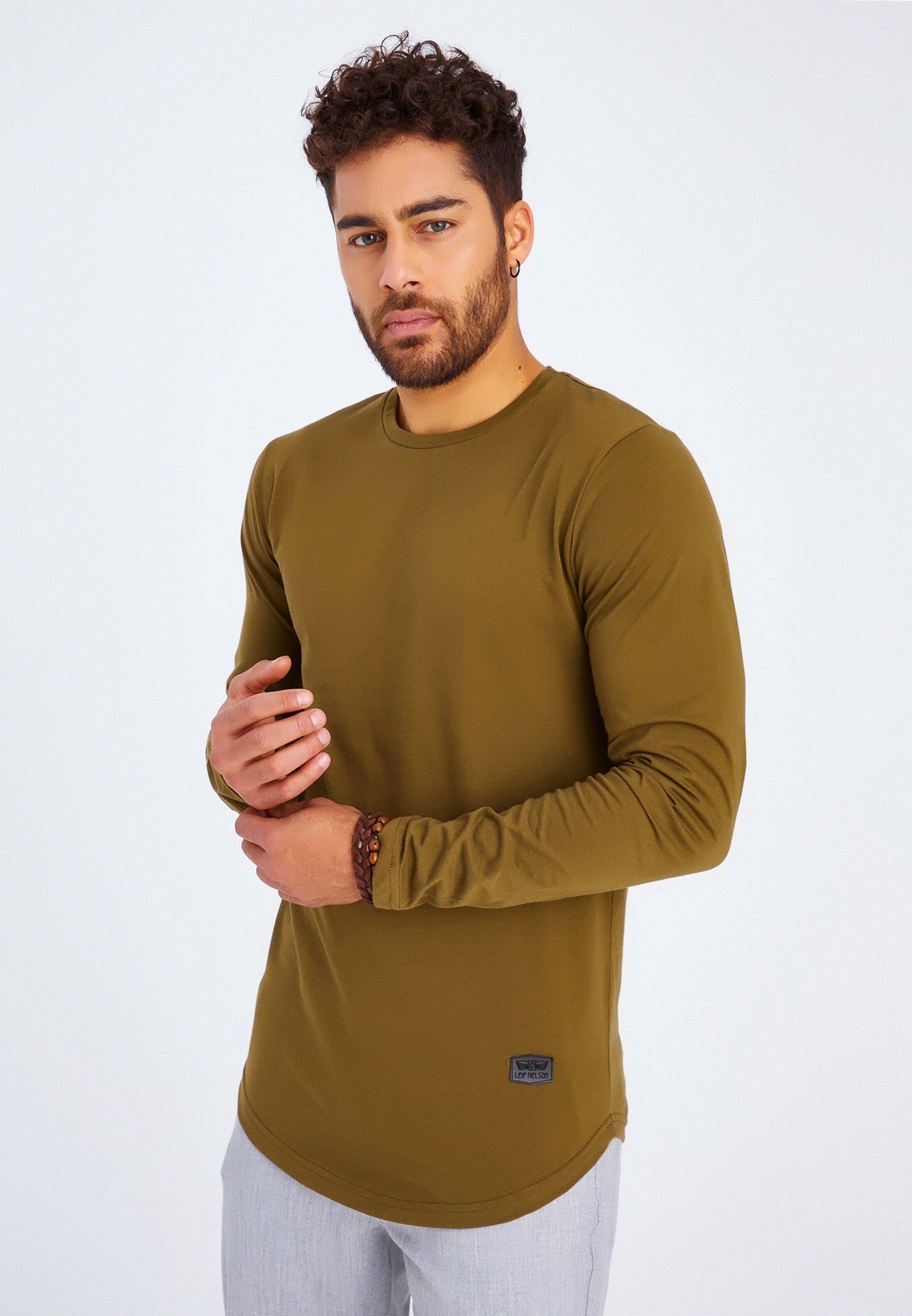 Männer Shirts Leif Nelson Longsleeve Rundhals in Khaki - OQ87905 Männer Shirts Leif Nelson Longsleeve Rundhals in Khaki - OQ87905