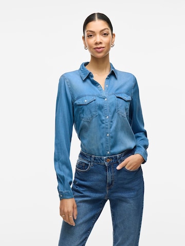 VILA Skinny Blouse 'VIBista' in Blue: front