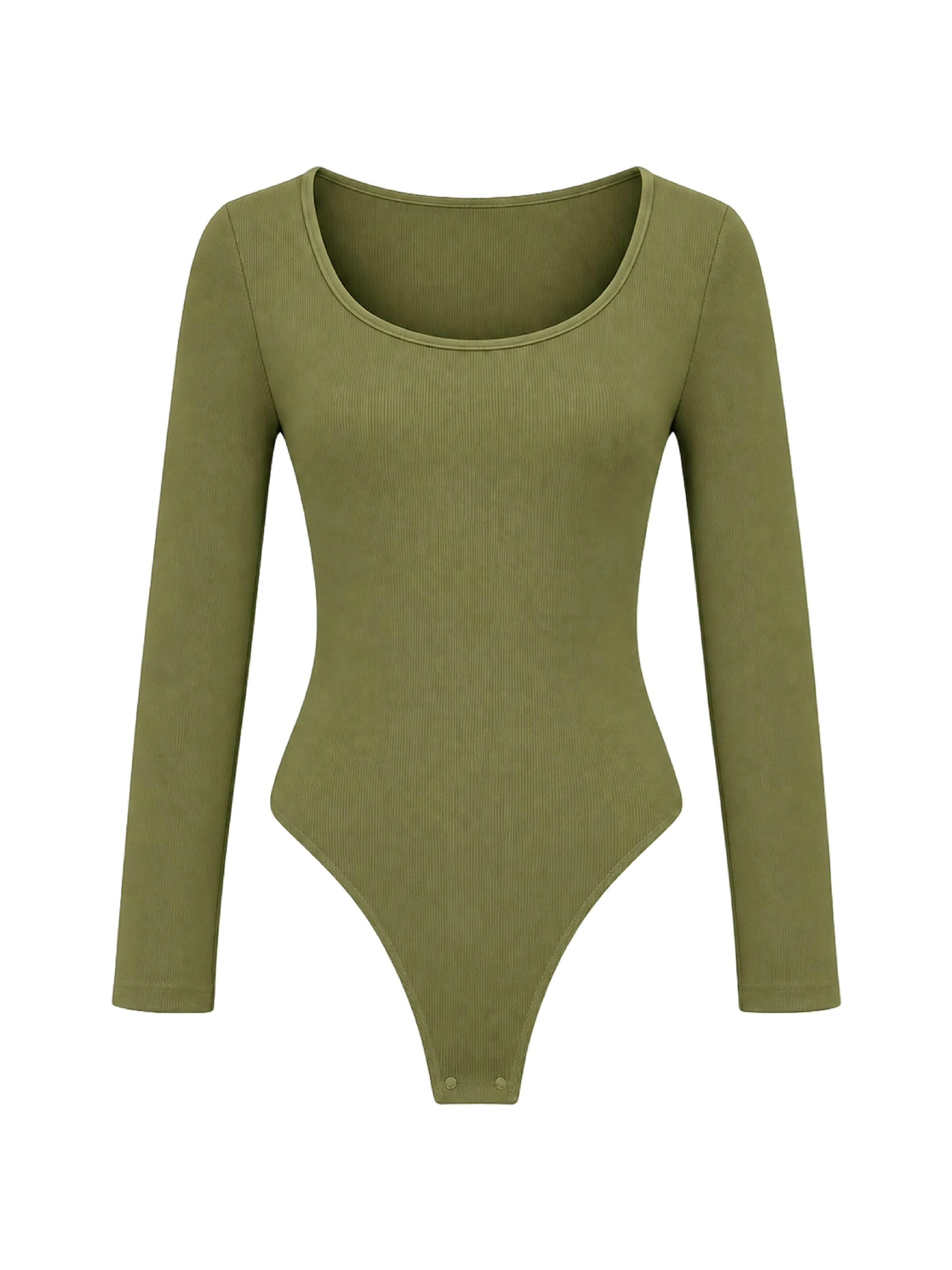 cfab Body 'Ribbed Longsleeve Sculpting Bodysuit with String'‌‌ in Grün: Vorderseite