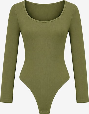 cfab Body 'Ribbed Longsleeve Sculpting Bodysuit with String' in Grün: Vorderseite