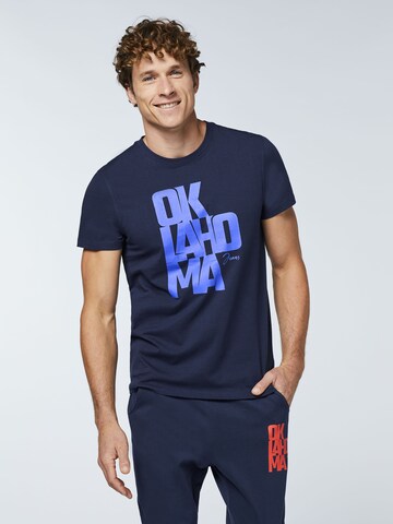 Oklahoma Jeans Shirt ' mit Label-Schriftzug aus Jersey ' in Blue: front