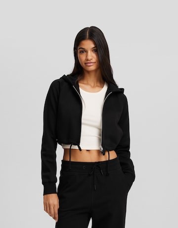 Bershka Sweat jacket in Black: front