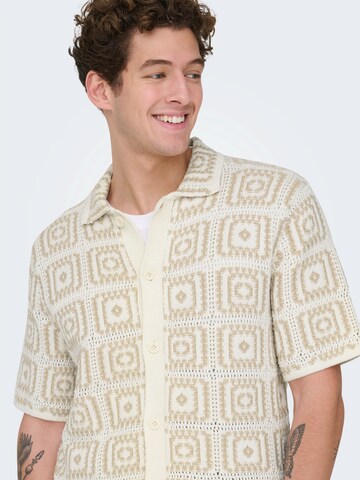 Only & Sons Comfort fit Button Up Shirt in Beige