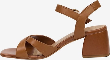 Desa - Sandalias 'DESA Damen-Sandalen aus Leder mit Blockabsatz und Schnallendetail' en marrón: frente