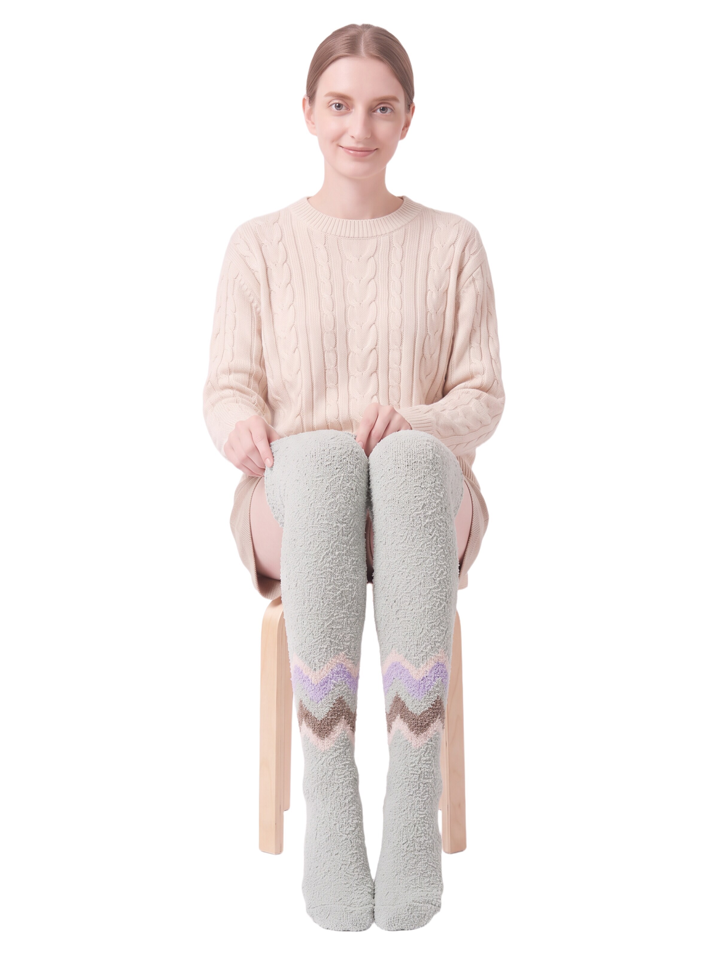 BONVERANO Over the Knee Socks in Brown