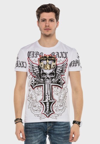 CIPO & BAXX T-Shirt KING SKULL mit grafischem Print in Weiß: predná strana