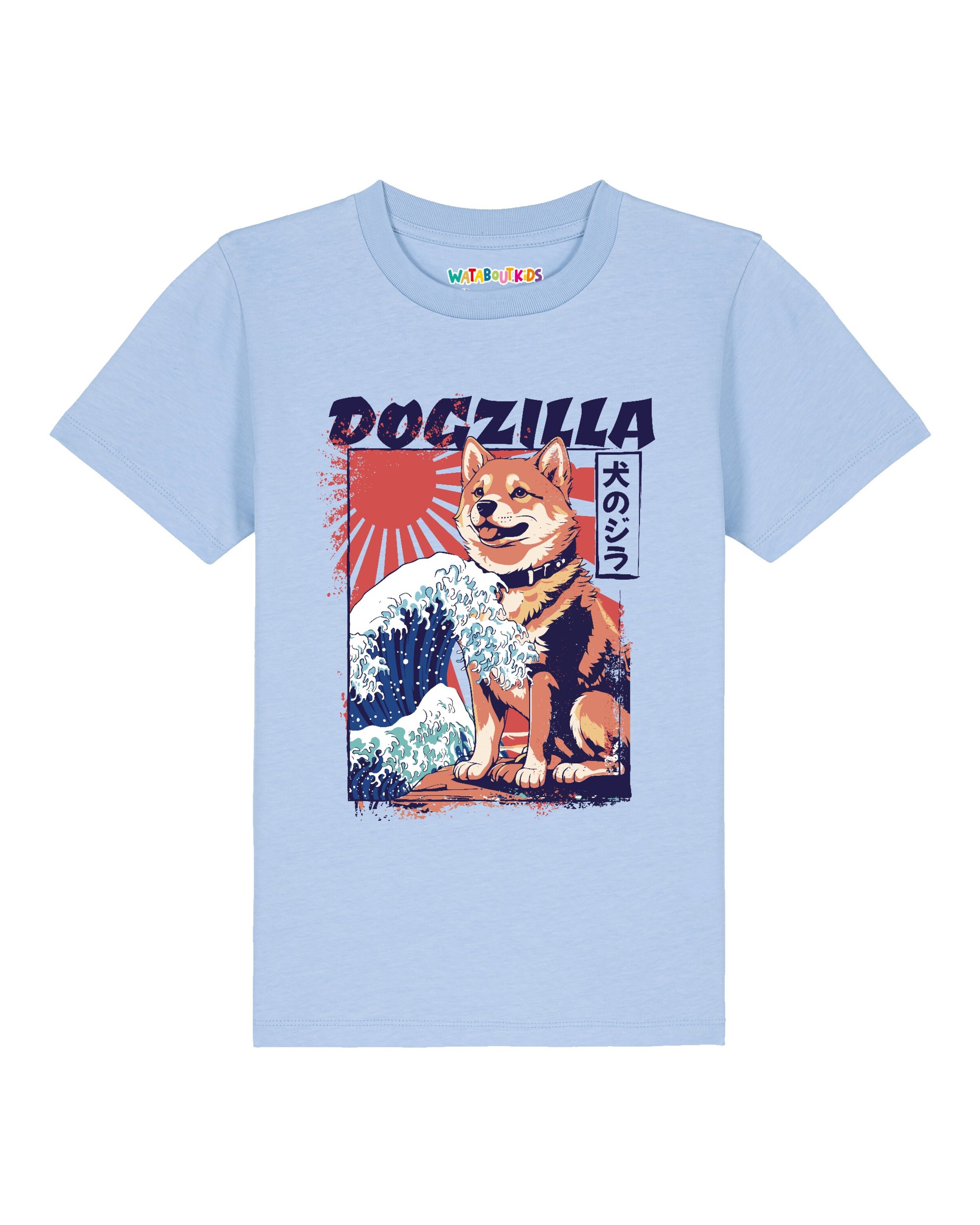 watabout.kids Shirt 'Dogzilla' in 104 in de kleur Lichtblauw / Gemengde kleuren, Productweergave