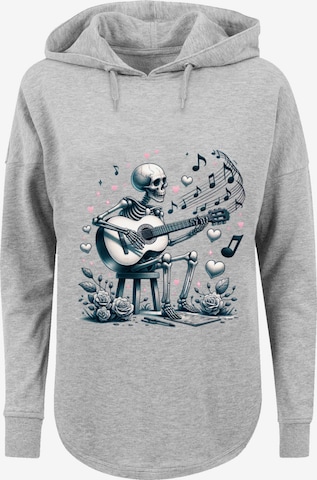 F4NT4STIC Sweatshirt 'Skelett spielt Gitarre, Musik, Liebe' in Grau: Vorderseite
