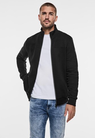 Street One MEN Zip-Up Hoodie in Black: front