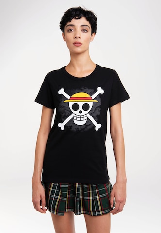 LOGOSHIRT Shirt 'One Piece - Skull' in Zwart: voorkant