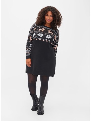 Zizzi Knitted dress 'Raindeer' in Black