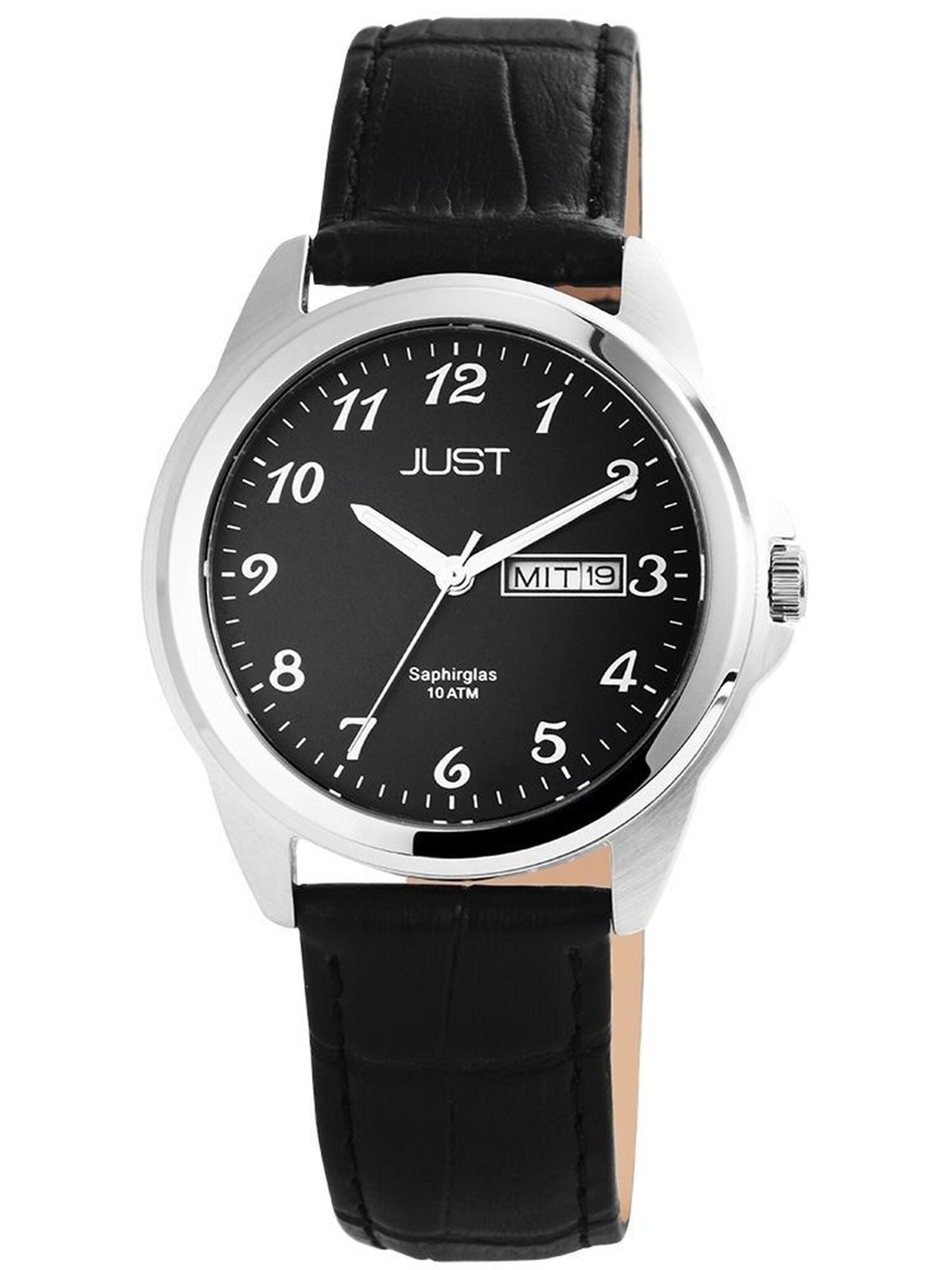 JUST Analog Watch 'Garrick, silberfarbig, Datumsanzeige' in Black