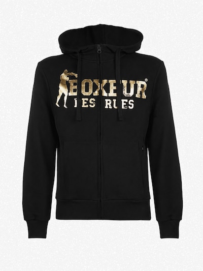 Boxeur des Rues Sweatshirt 'Herren Hoodie Fitted Boxeur des Rues mit Reißverschluss und Kapuze, Schwarz, Goldenes Logo, Baumwolle' in S in Black, Item view