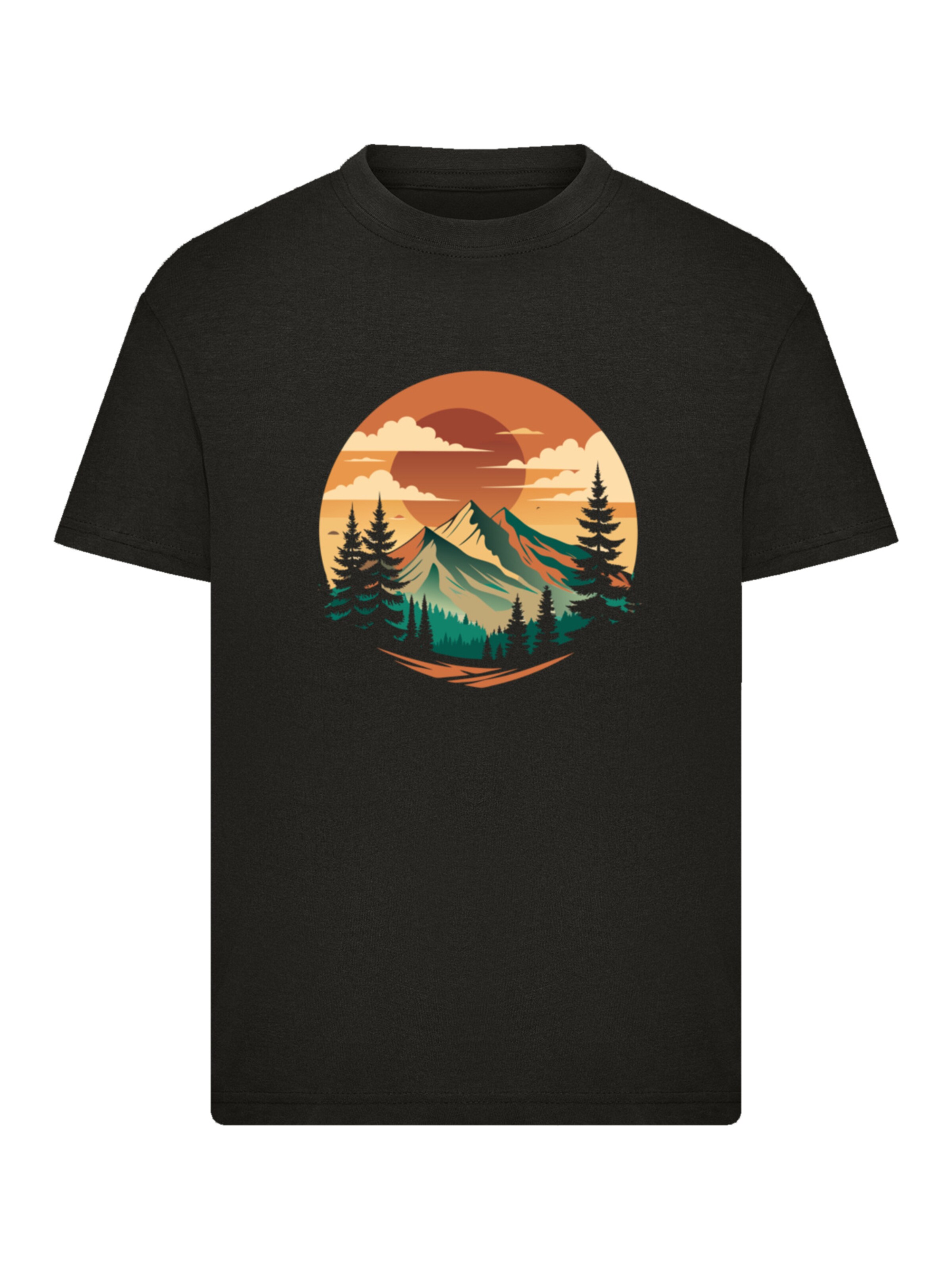 F4NT4STIC Shirt 'Sonnenuntergang Berglandschaft' in Zwart: voorkant