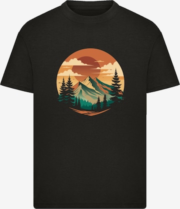 F4NT4STIC T-Shirt 'Sonnenuntergang Berglandschaft' in Schwarz: Vorderseite