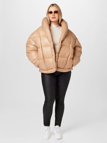 River Island Plus Winterjas 'CROISSANT COCOON' in Beige