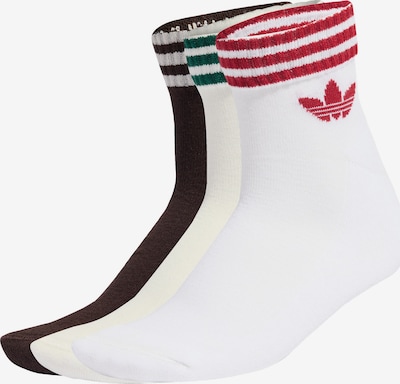 Kojinės '3-Stripes Ankle 3 Pairs' iš ADIDAS ORIGINALS, spalva – šokolado spalva / tamsiai žalia / ryškiai raudona / balta, Prekių apžvalga