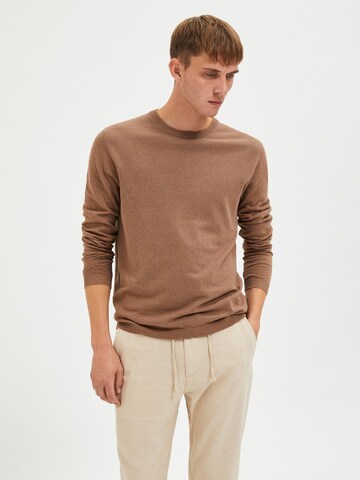 SELECTED HOMME Trui 'Lake' in Bruin: voorkant