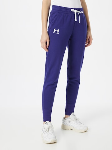 UNDER ARMOUR Tapered Workout Pants 'Rival' in Blue: front