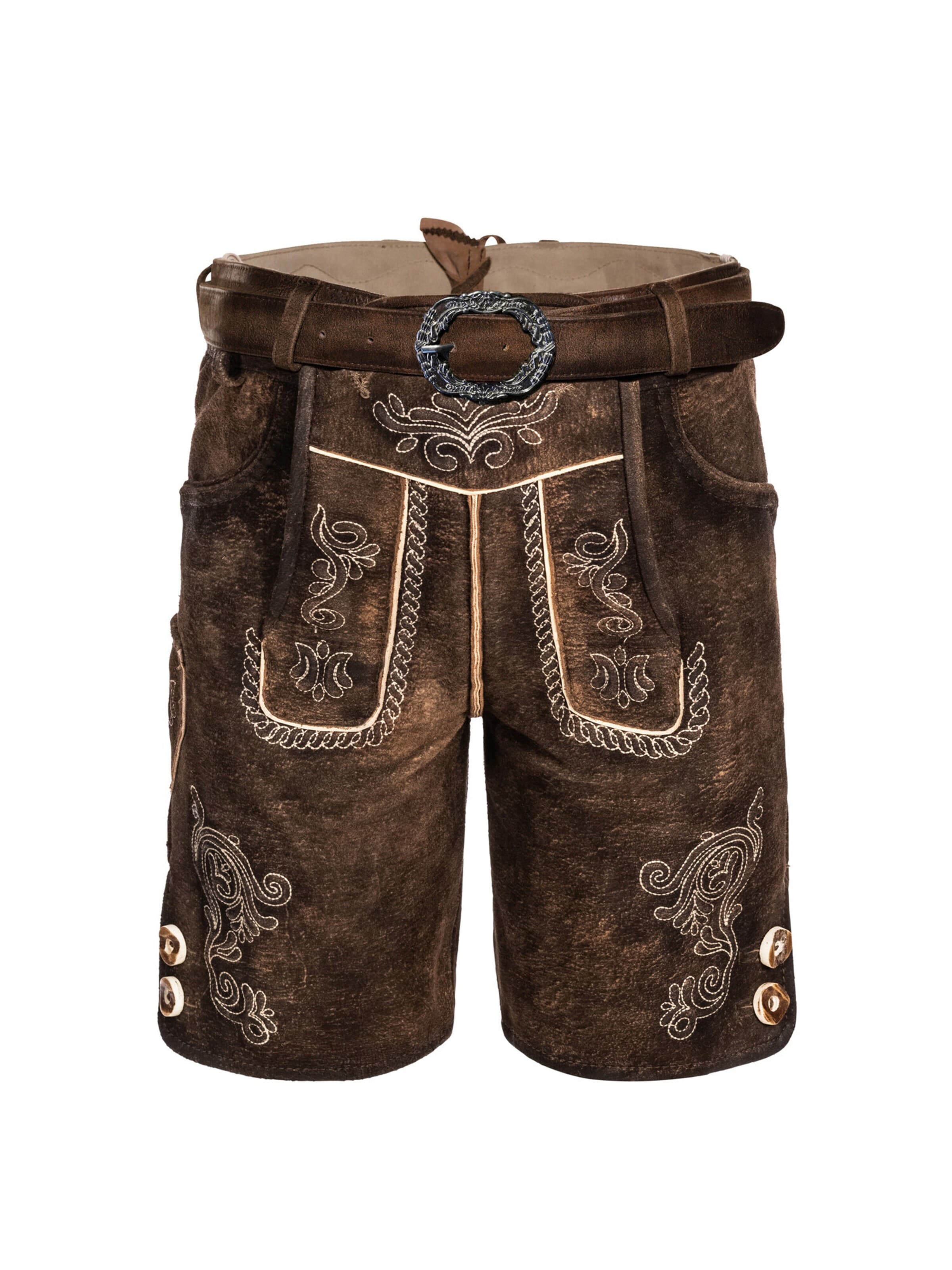 Trachtenhof Nübler Regular Trachtenhose 'Lederhose kurz Adam'‌‌‌‌‌‌ in Braun: Vorderseite