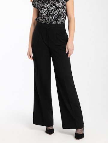 MORE & MORE Wide leg Pleated Pants in Black: front