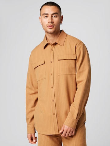 ABOUT YOU x Kevin Trapp Regular fit Button Up Shirt 'Dorian' in Brown: front