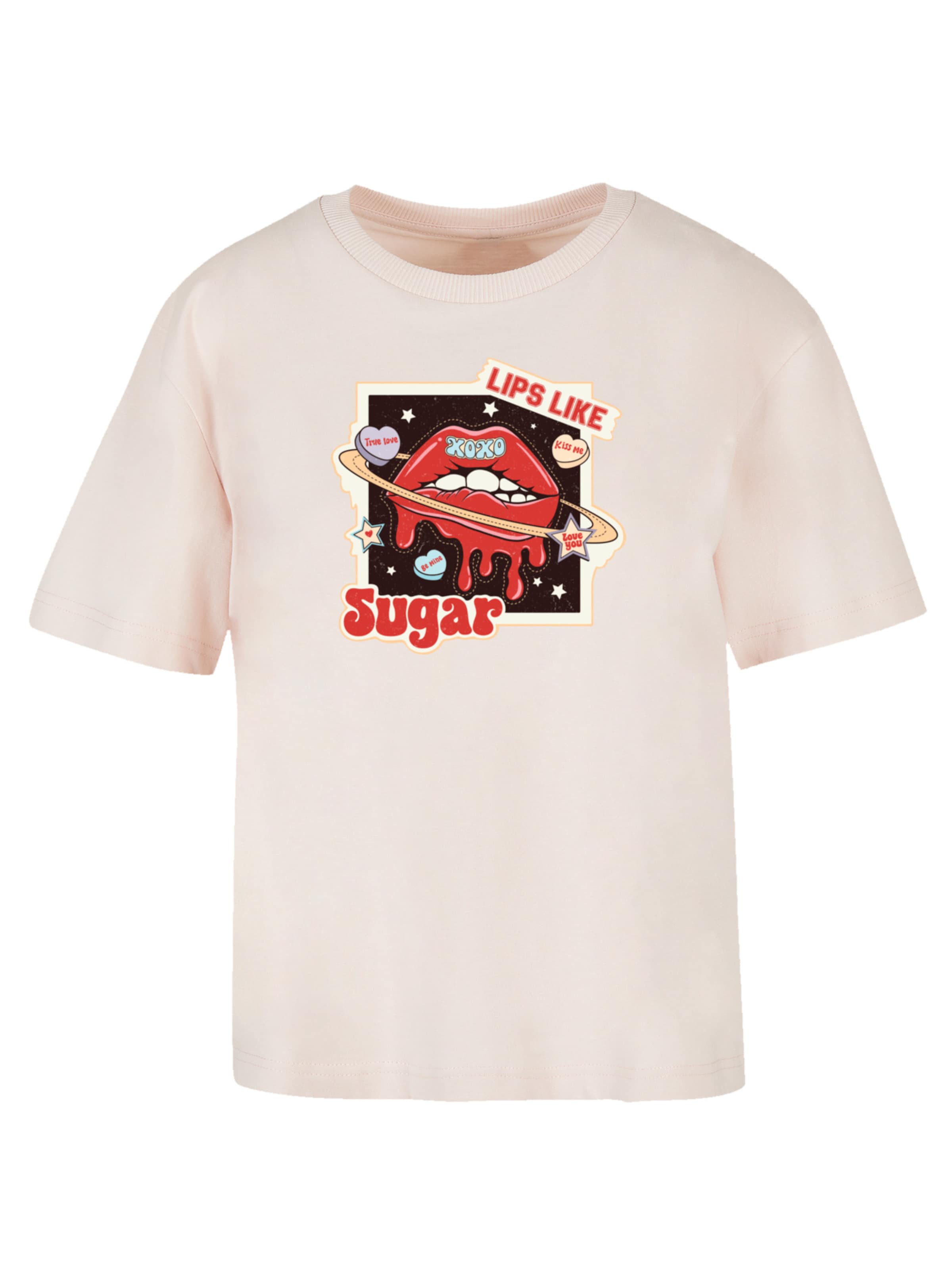 F4NT4STIC T-Shirt 'Lips Like Sugar Retro Fashion Valentinstag' in Pink: Vorderseite