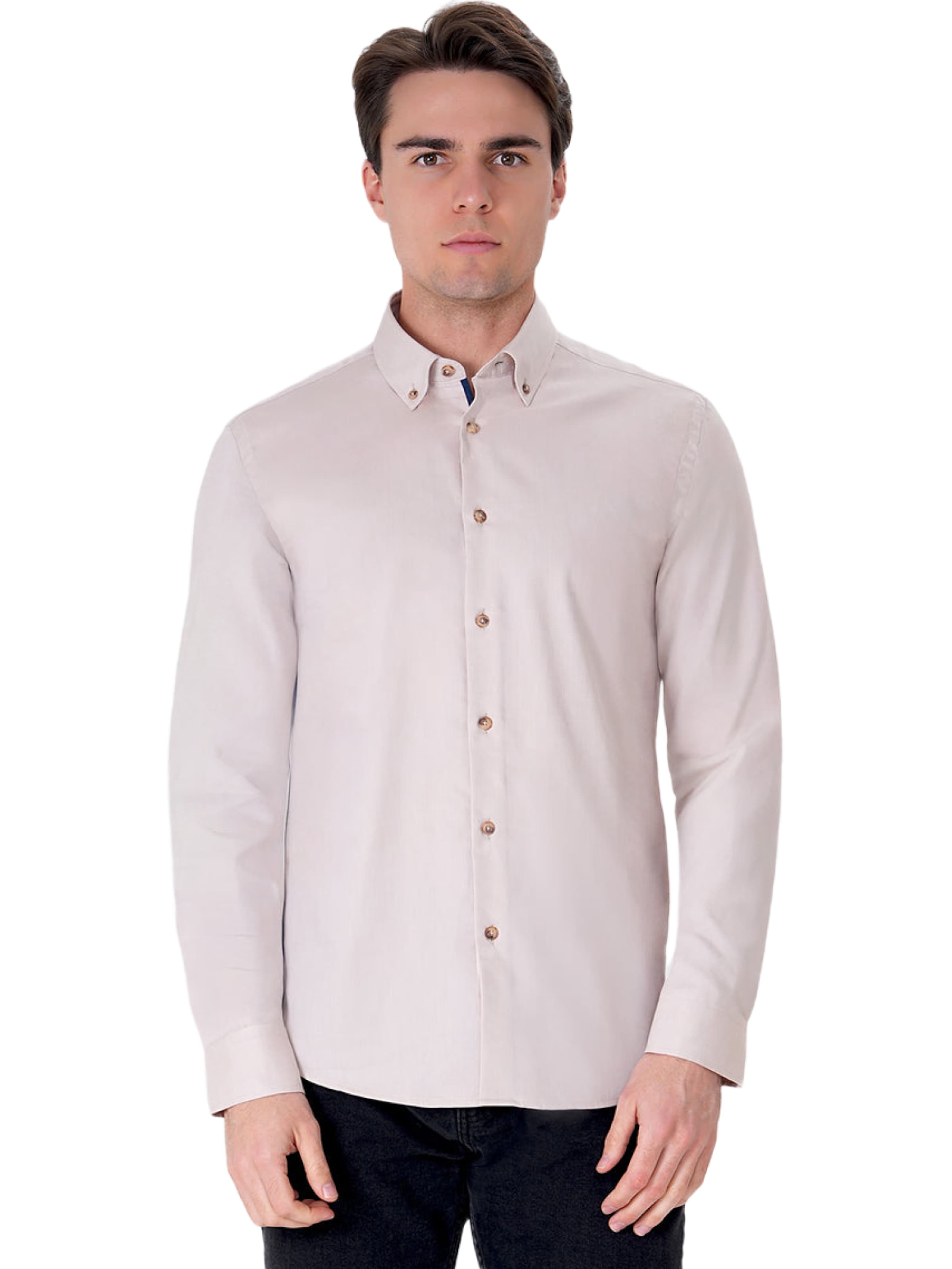 UNIQVIBE Slim fit Overhemd in Beige: voorkant