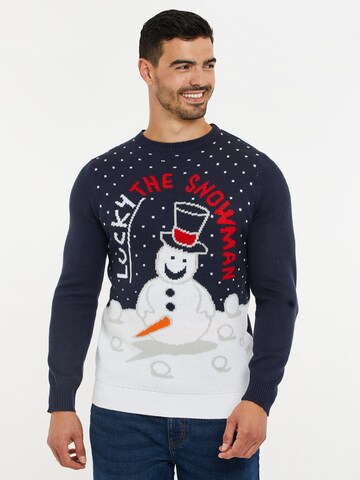 Threadbare Sweater 'Xmas' in Blue: front