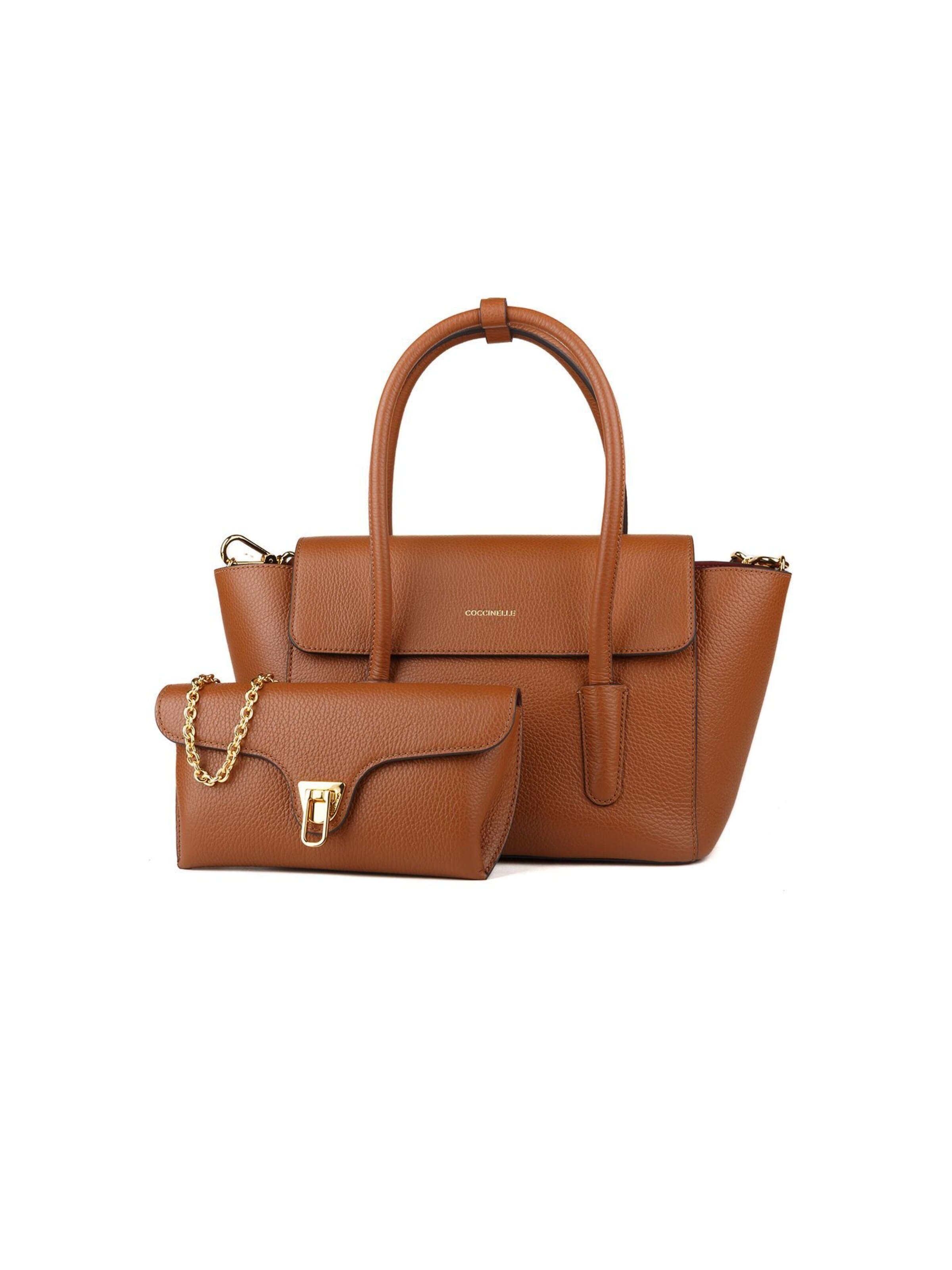 Coccinelle Handtas 'Coccinelle Double Beat Handbag Grained Leather' in Bruin