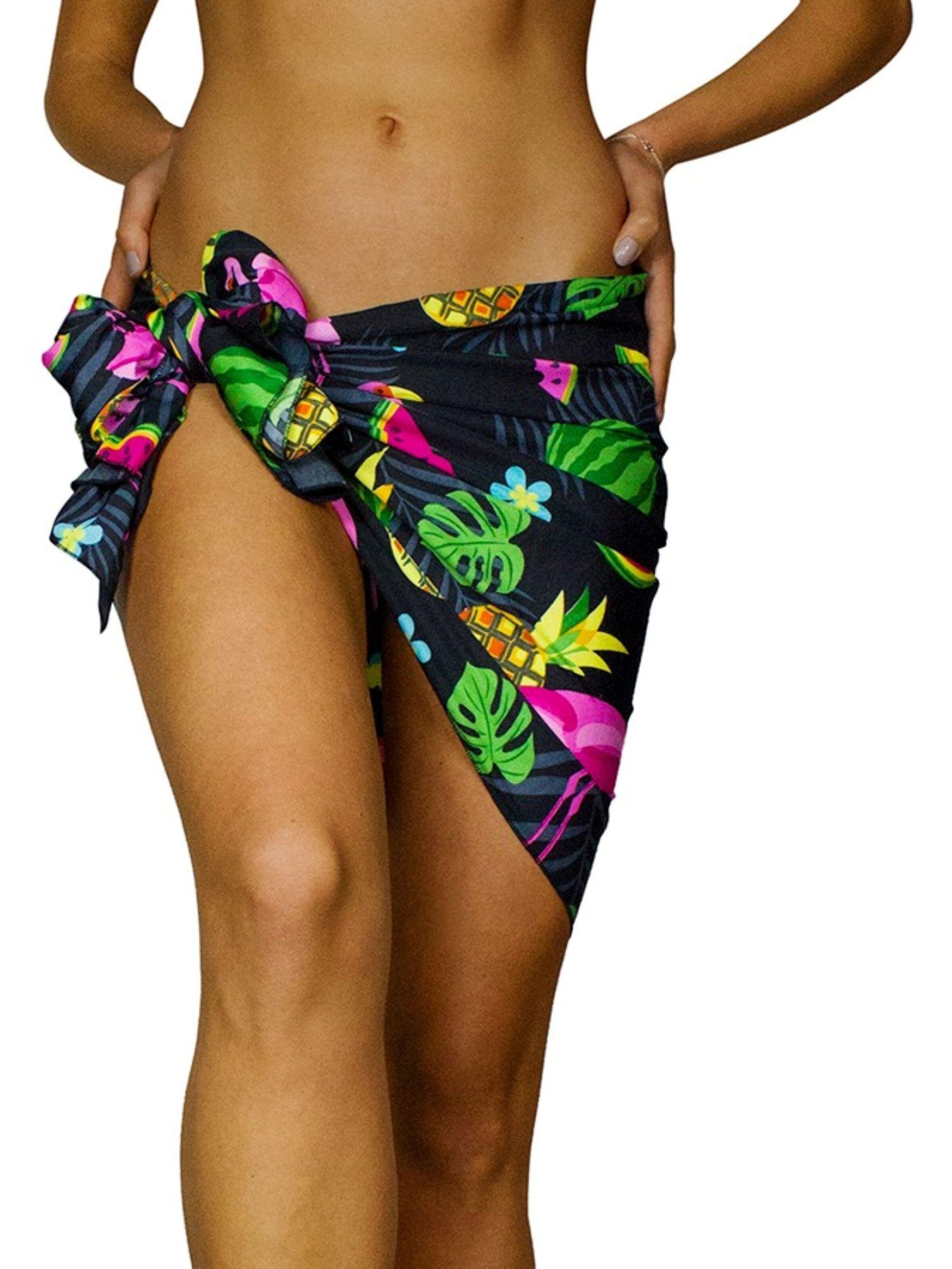 King Kameha Scarf 'Flamingo Melon' in Black: front