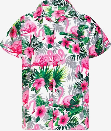 King Kameha Shirt 'Flamingo Flowers' in Weiß: Vorderseite