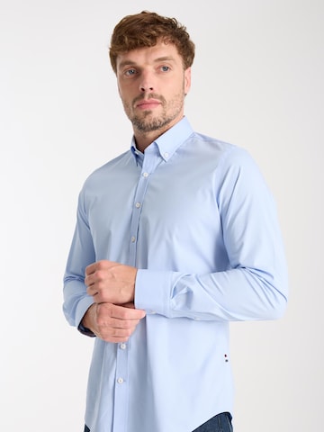 Slim fit Camicia business 'Leonardo Sport Poplin Stretch Man Shirt Black' di 7Camicie in blu: frontale