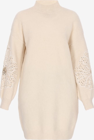 Robes en maille IZIA en beige : devant